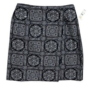 New Talbots Petites Mini Skirt Wrap Cotton Black White Size 10P Petite